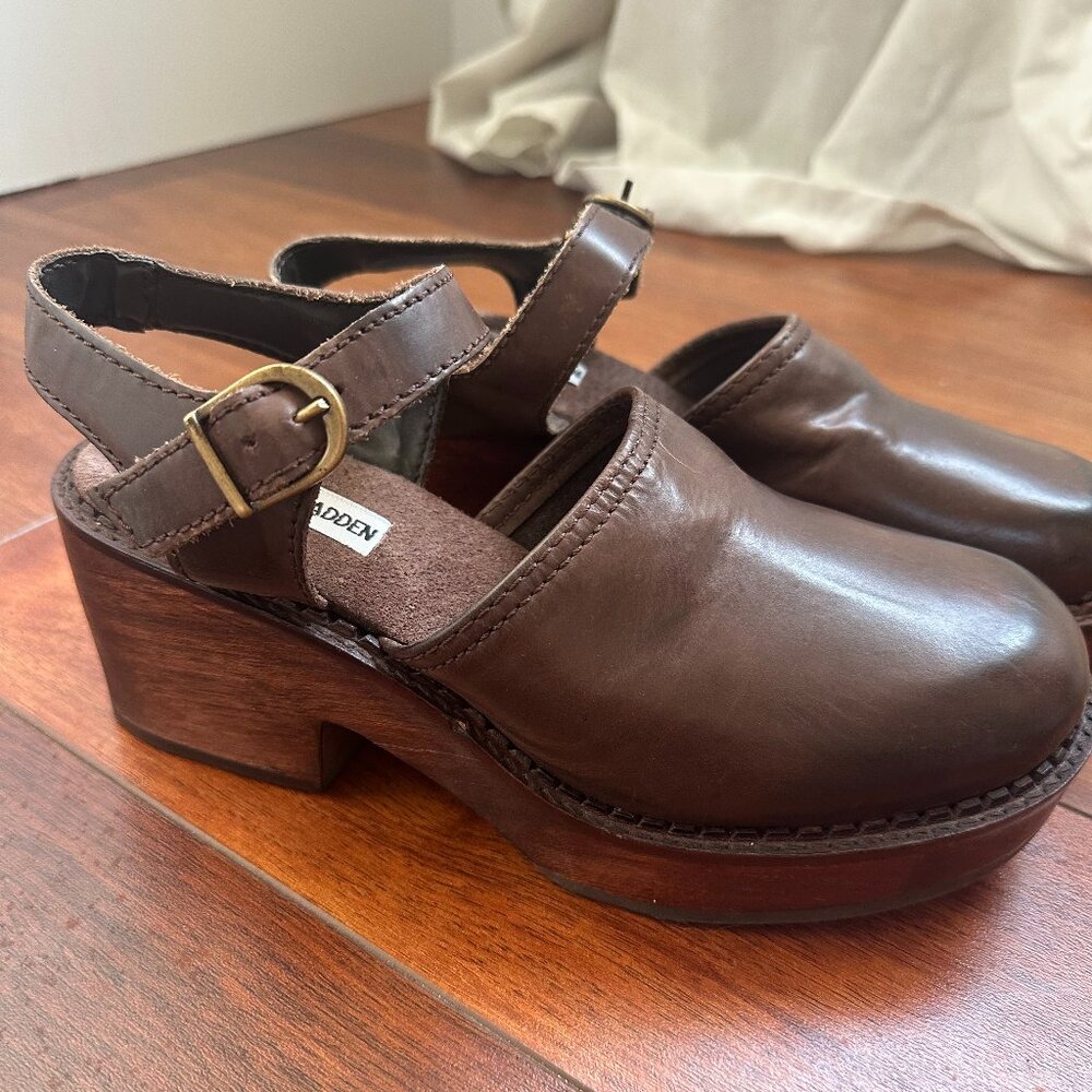 Vtg Y2K 90s Steve Madden Wooden Platform Chunky Mary Jane Bratz Clogs W Size 9